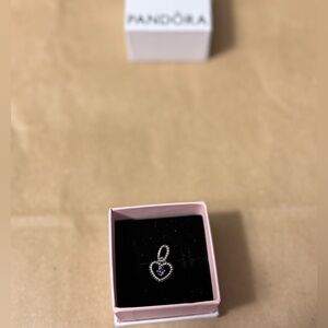 Authentic Pandora Sterling Silver Purple February Birth Stone Heart Dangle Charm